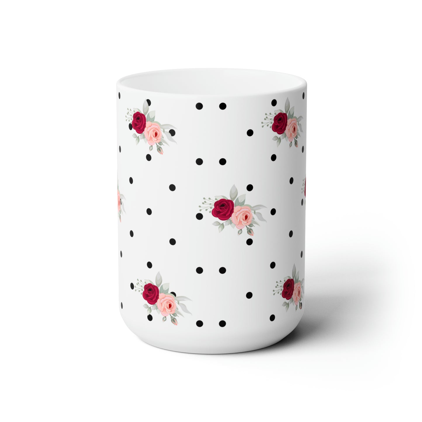 Polka Dot Red Floral Ceramic Mug 15oz