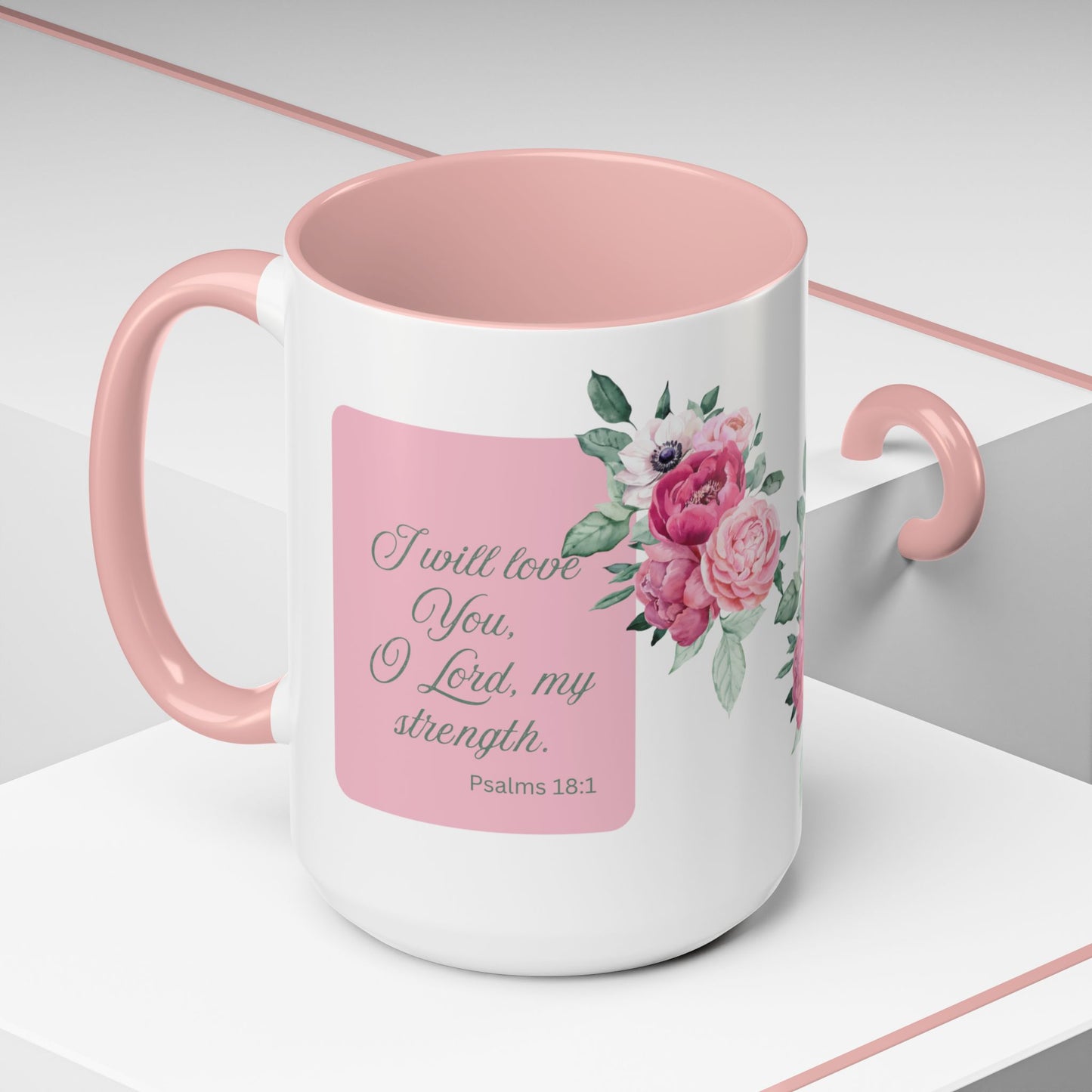 Psalms 18:1 Pink Accent Coffee Mug (11, 15oz)