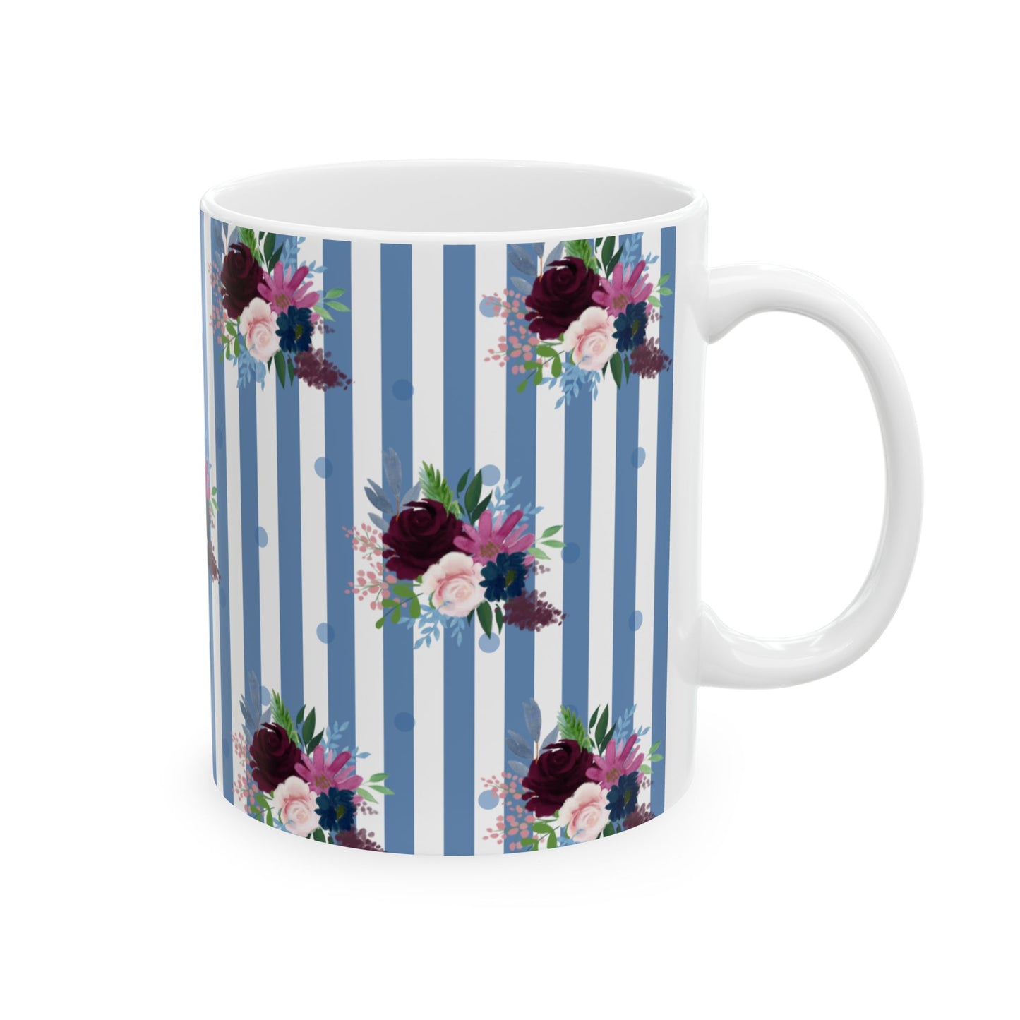 Blue Floral Ceramic Mug, (11oz, 15oz)