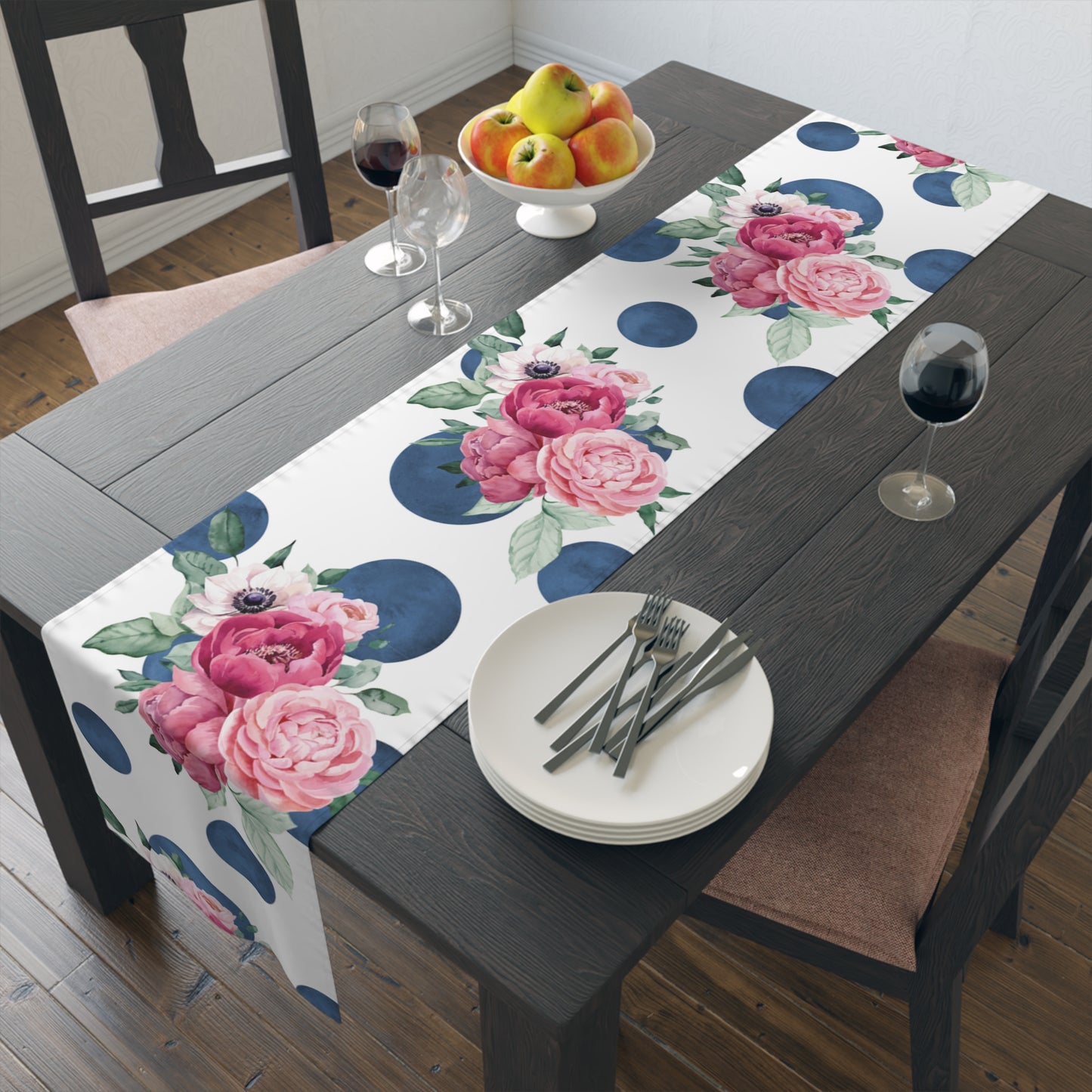 Blue Polka Dot floral Table Runner