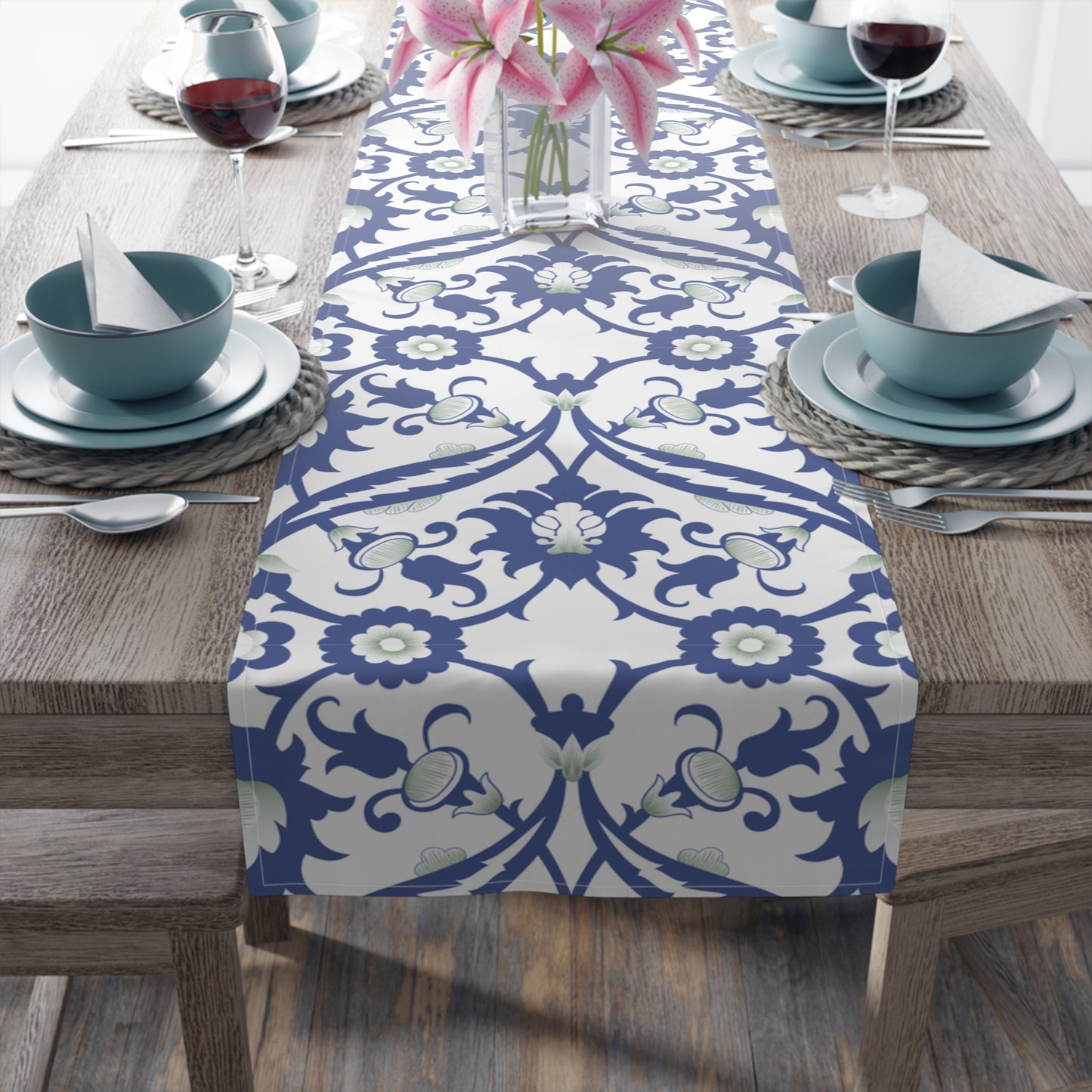 Blue Pattern Table Runner