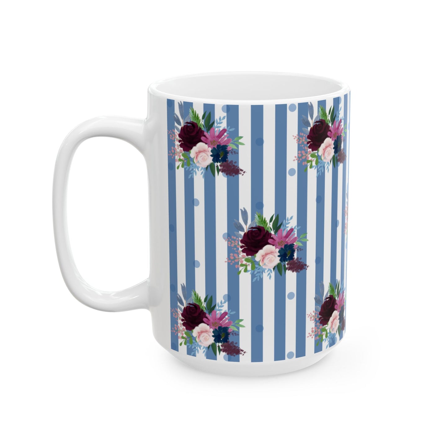 Blue Floral Ceramic Mug, (11oz, 15oz)