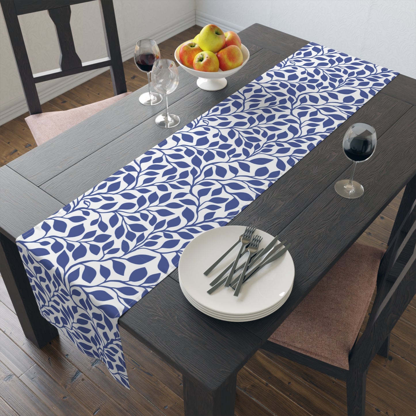 Blue Leafy Table Runner