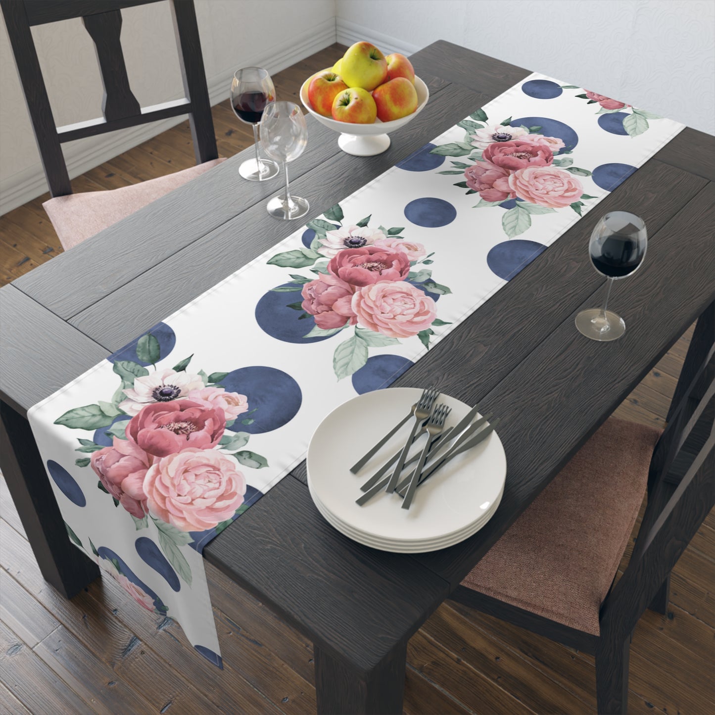 Blue Polka Dot floral Table Runner