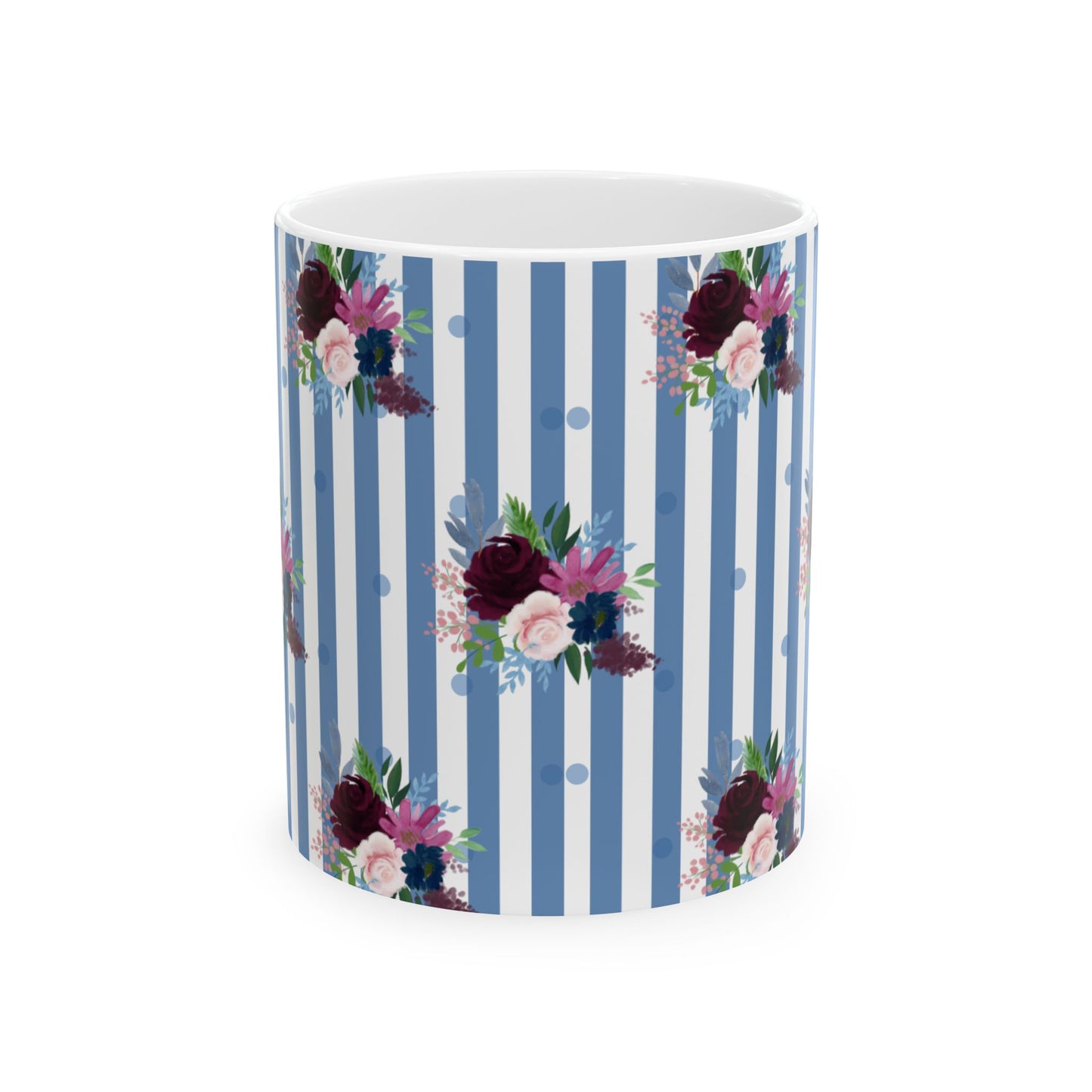 Blue Floral Ceramic Mug, (11oz, 15oz)