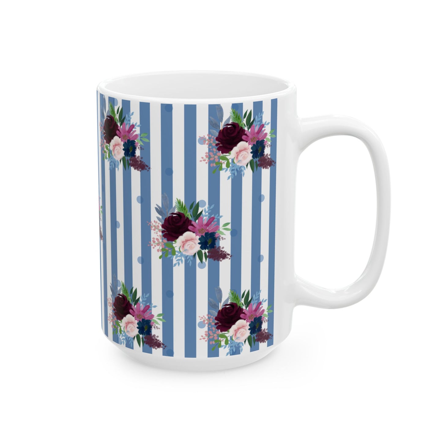 Blue Floral Ceramic Mug, (11oz, 15oz)