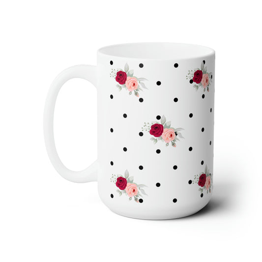 Polka Dot Red Floral Ceramic Mug 15oz