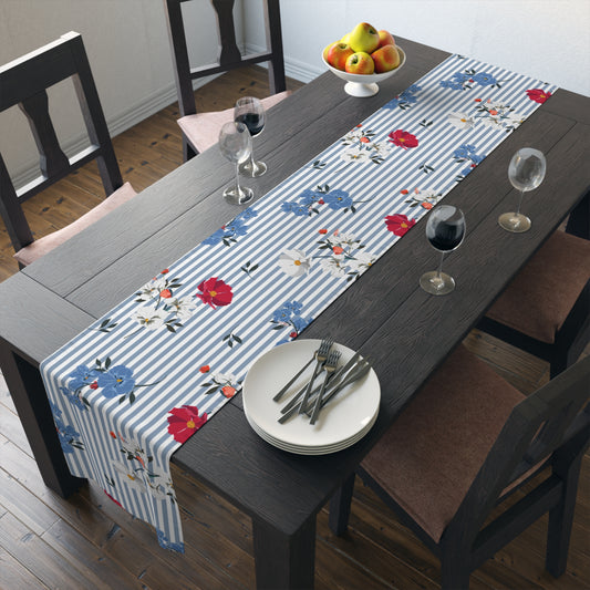 Blue Stripes with Floral Table Runner