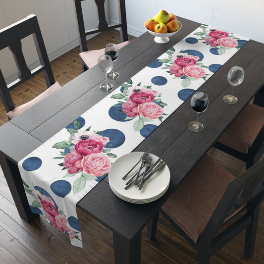 Blue Polka Dot floral Table Runner