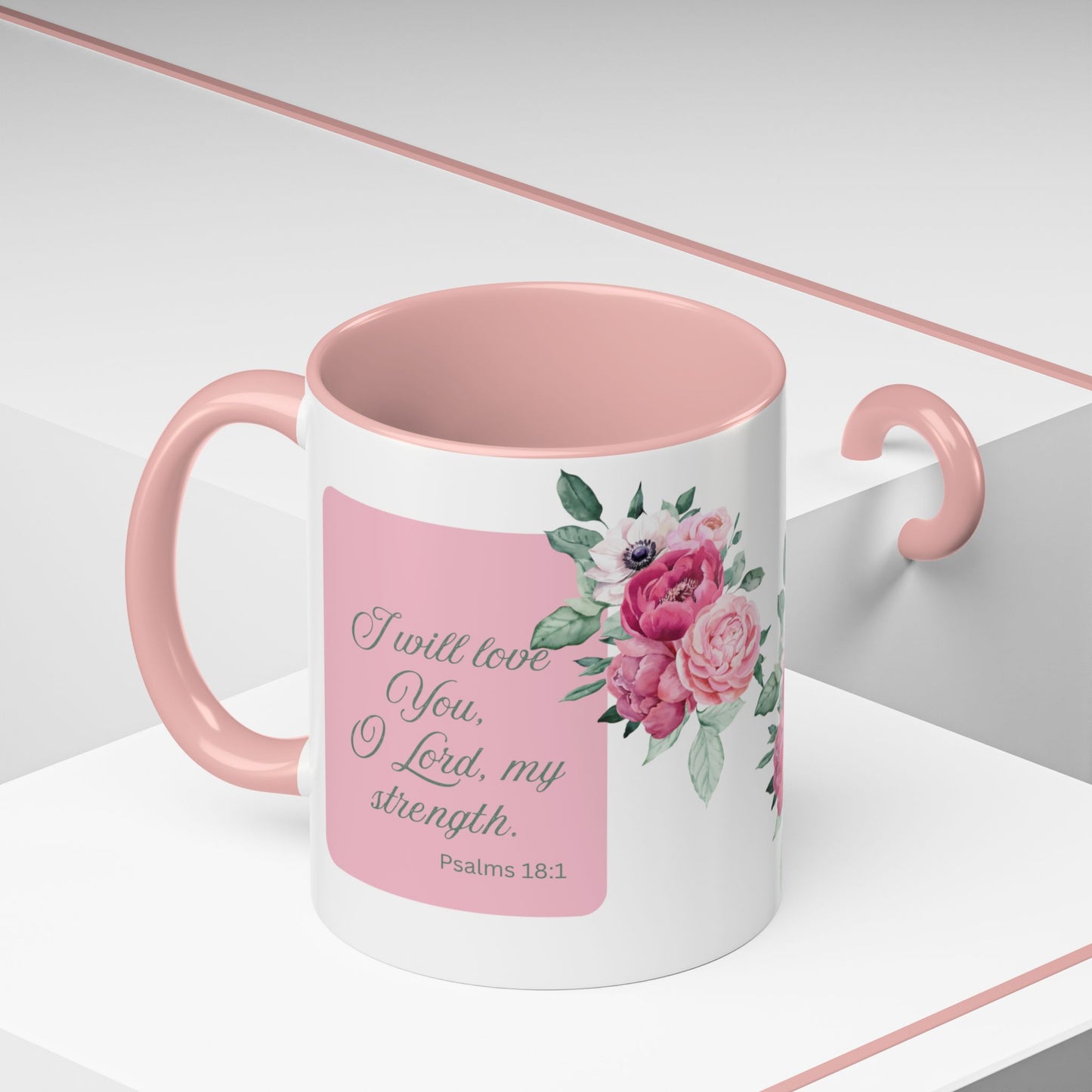 Psalms 18:1 Pink Accent Coffee Mug (11, 15oz)