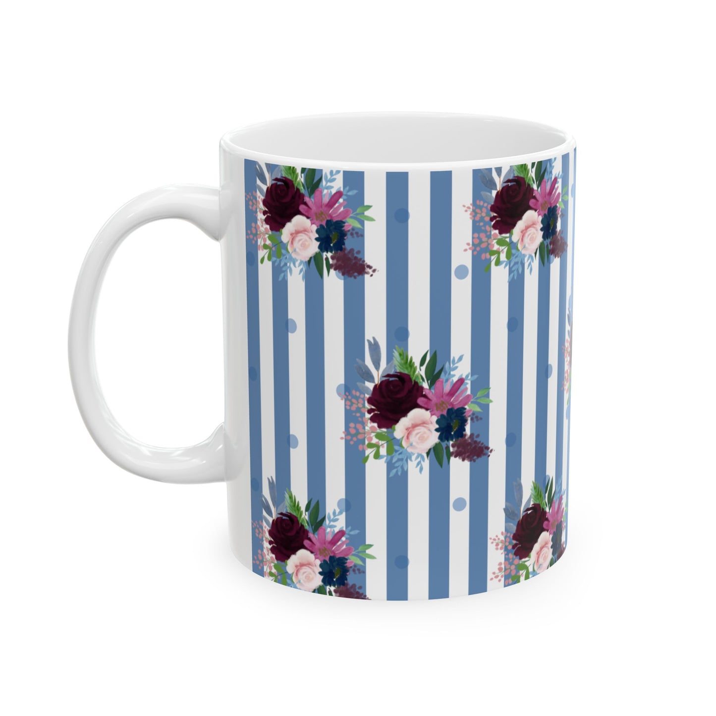 Blue Floral Ceramic Mug, (11oz, 15oz)