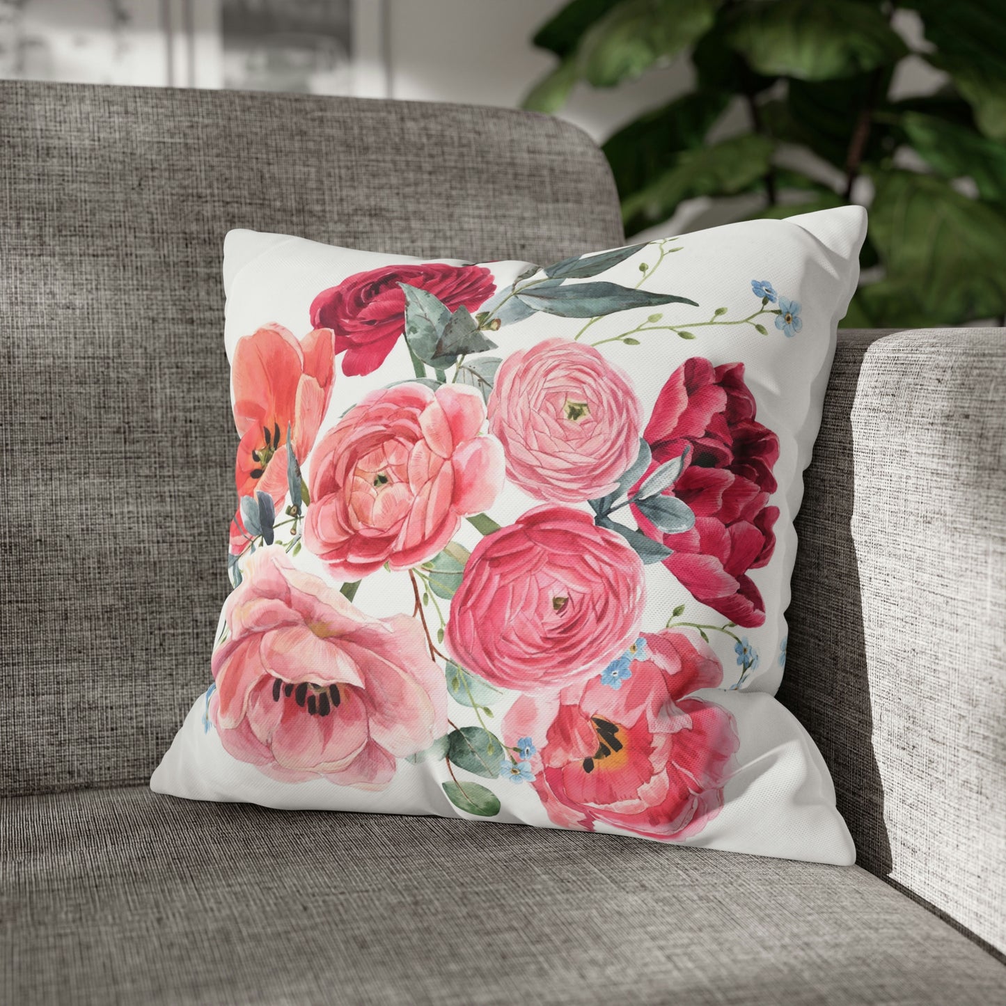 Red floral bouquet -Throw Pillow Covers